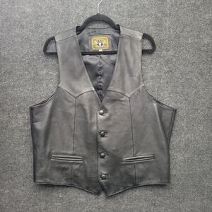 Cavender's Mens Leather Vest Western Ranch Cowboy Biker XXL Black Button Front